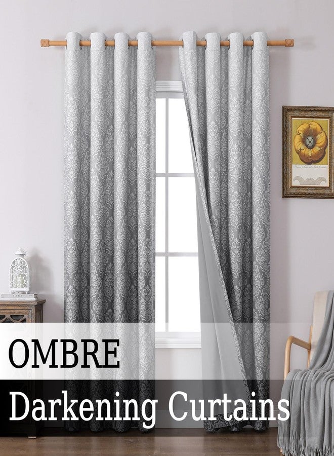Flyfun Ombre Blackout Curtains 84 Inch for Living Room, Damask European Print Pattern Room Darkening Window Drapes Thermal Insulated Bedroom Curtains (Grey, 52W x 84L) - Image 2